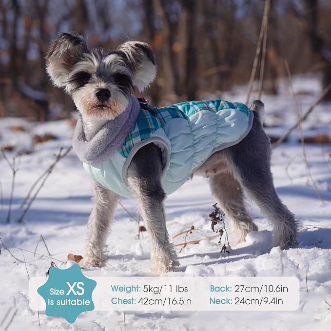 FUAMEY Dog Jacket for Large Dogs Warm Dog Jackets with Harness Built in | Dog Winter Jacket Cold Weather Snow Puppy Vest Water-Resistant Zip up Dog Fleece Jackets High Visibility Green Plaid L