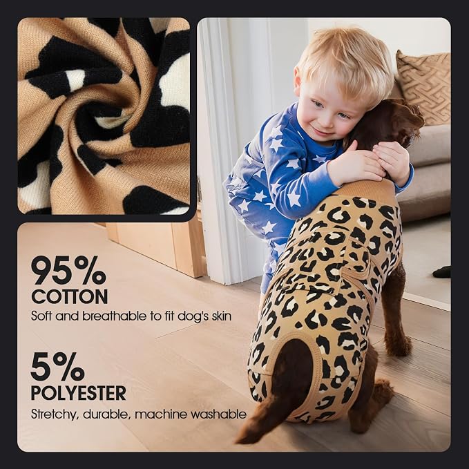 FUAMEY Dog Surgery Recovery Suit, Soft Breathable Neuter Suit for Male Dogs | Post Neuter Surgery Suit, Alternative to Cone of Shame, Wound Care for Dogs, Anti-lick Dog Recovery Suit Brown Leopard XS