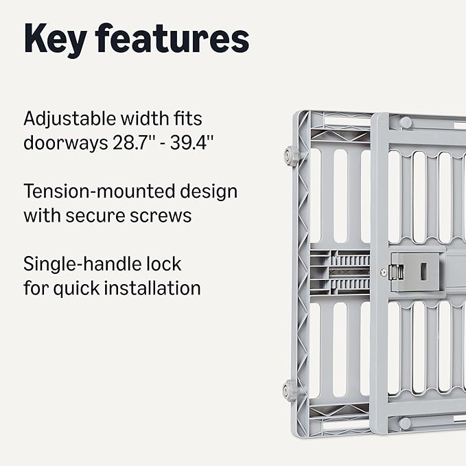 Amazon Basics Adjustable Wide 28.7–39.4", Dog Gates, Ideal for Small to Medium Breeds, and Senior Dogs, Dog Gates for Doorways and Stairs