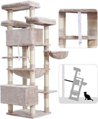 Gitelsnour Cat Tree, 74" Tower for Large Cats, Big Condo Hammock CCT030MU | Heavy duty, 3 Big Platforms, 2 Baskets, 2 Condos, Multi-Level Cat Scratching Posts, Indoor Cats Large Adult, Mushroom