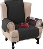 Turquoize 100% Waterproof Wing Chair Cover Wing Armchair Slipcovers Chair Couch Protector Triple Non-Slip Sofa Slipcover for Wing Chair Furniture Protector for Pets, Kids,Dog (Wing Chair, Black)