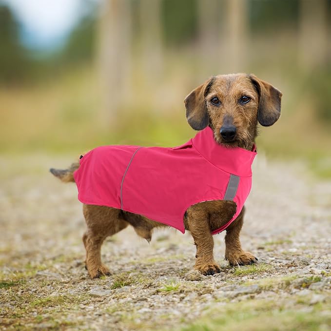 Dachshund Raincoat Weiner Dog Clothes Suitable for Dachshunds Corgi, Weiner, Dog Waterproof Coat with Reflective Stripe underbelly Protection - Pink - XS