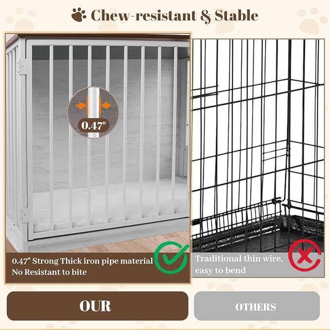 TBWIND 36" Dog Crate Furniture End Table for Medium Dogs, White | Furniture-Style Dog Crate with 270° Rotating Door, 360° Feeding Station, Dual Latch Locks & Soft Cushion