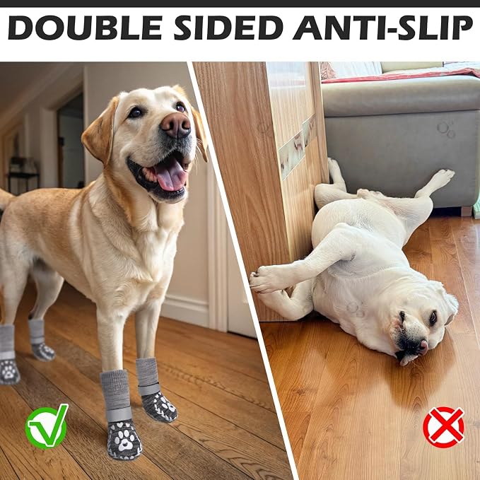 EXPAWLORER Dog Socks to Prevent Licking and Slipping, Summer Dog Shoes for Hot Pavement, Paw Protectors for Hardwood Floors Anti-Slip, Dog Booties for Small Medium Large Senior Dogs, Black Grey XS