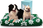 Cute Fluffy Dog Beds for Extra Large Dogs, 41"x 28", Green Flower | Thick Dog Bed for Crate Kennel, Pet Bed with Removable Washable Cover, Anti-Slip Bottom