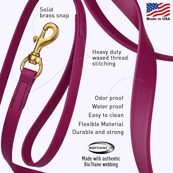 Viper Biothane K9 Working Dog Leash Waterproof Lead for Tracking Training Schutzhund Odor-Proof Long Line with Solid Brass Snap for Puppy Medium and Large Dogs, 10ft Magenta Pink