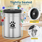 ENONCI Airtight Dog Treat Canister, 304 Stainless Steel Food Storage Jar with Date Dial Silver-1.8L
