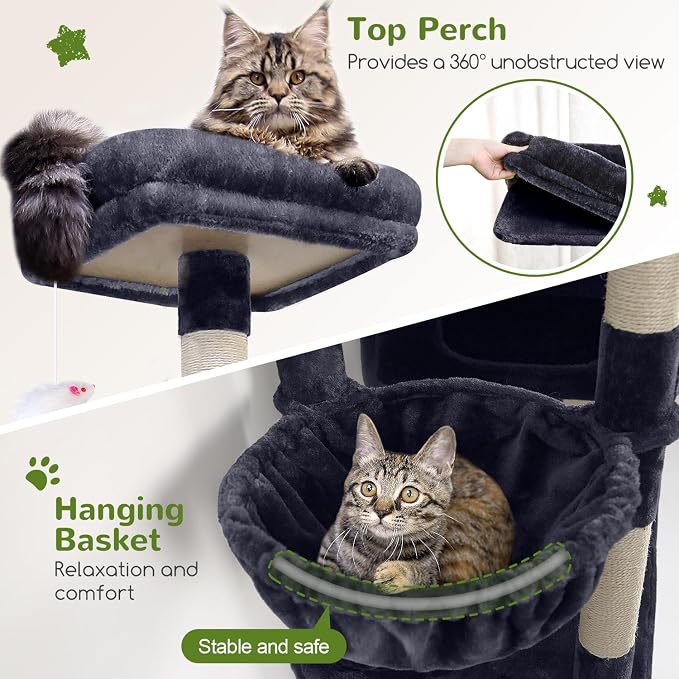Globlazer Extra Large Cat Tower, 81-inch Tall Cat Tree for Big Cats 20 lbs, XXL Heavy Duty Cat Scratching Tower for Indoor Adult Cats with 3 Cat Condos, 8 Scratching Posts, F81, Dark Grey