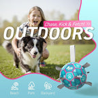 QDAN Dog Toys Soccer Ball with Straps, Pool Dog Water Toy, Outside Ball | 6 Inch Herding Ball for Small Dogs, Puppy Toy, Outdoor Toys Balls for Dogs to Keep Them Busy, Dog Birthday Gift, Lake Blue