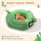 PAWZ Road Cactus Cat Tunnel Collapsible Cat Donut Tunnel with Flower Bed | 38" diameter,2 tunnels & flower mat form Large cat tunnels Peephole & dangling balls for indoor adult cat