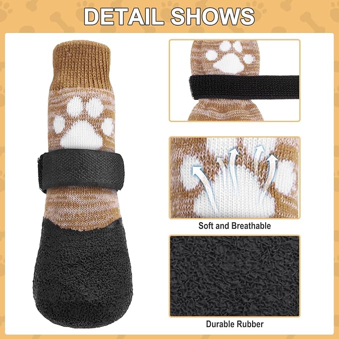 KOOLTAIL Anti Slip Dog Socks for Hot/Cold Pavement to Prevent Licking Paws,Booties for Hardwood Floors,Traction Rain Dog Boots&Paw Protectors Shoes with Grip for Small Medium Large Senior Dogs
