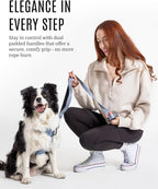 Fei & Eve Classic Dog Leash | Soft-Touch 210D Nylon, Dual Padded Handles, Traffic Handle, Tangle-Free, Heavy Duty, Dusk Blue, 6FT