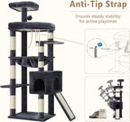 Heybly 64.2" Heavy-Duty Cat Tree for Large Cats with Wide Base HCT027G | Indoor Cat Tower with Scratching Posts & Board, Cat Furniture with Big Platforms, Extra-Large Hammock, Smoky Gray