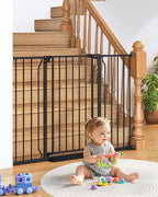 34" Tall Baby Gate No Drilling, Auto Close Dog Gate Indoor, Black | for Doorways & Stairs, Pressure Mounted 29"-51" Extra Wide Pet Gate, Easy Walk Through Gate for Baby & Pet Stroller Friendly