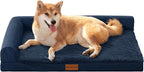Patas Lague Orthopedic Large Dog Bed Pet Sofa Beds 36''X24'' Navy Blue | L Bolster Egg-Crate Foam Dog Couch For Large Sized Dogs, Waterproof Removable Washable Cover, Pet Mat with Nonskid Bottom