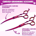 JASON Dog Grooming Scissors Set - 7" Professional 6 in 1 Shears for Cat Pet | 7" Chunker, 7" Straight, 7" Up-Curved, 7" Down-curved Scissor and Comb, with Adjustable Screw, Gift
