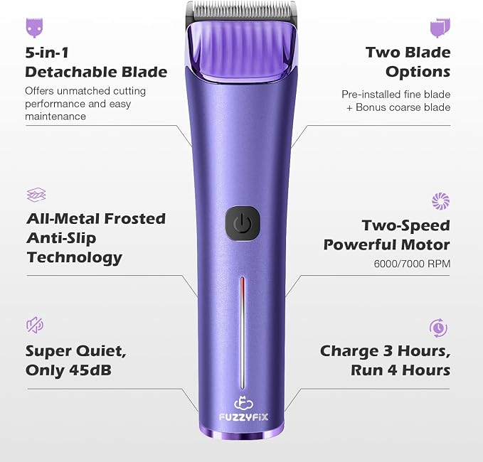 Professional Dog Grooming Clipper with 5-in-1 Replacement Blade | Adjustable Blade Cordless Pet Grooming Kit 2 Speed Trimmer Hair Shaver with Detachable Metal Combs Nova for Animal Horse