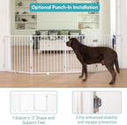 No Pawblems Full Metal Freestanding Dog Gate with Door, 30" Tall | Foldable Pet & Dog Fence for Stairs/Deck/Doorways, Indoor/Outdoor, Freestanding & Wall Mount, 104" Wide, 4 Panels, White