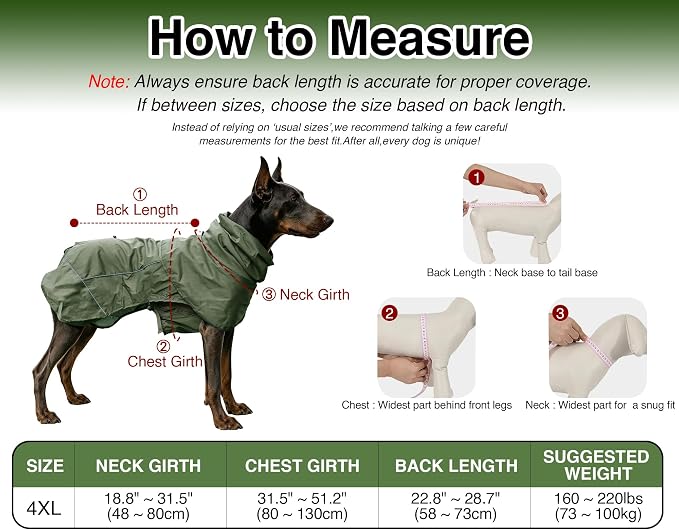 Skmeditec Dog Raincoat with Hood, Waterproof Puppy Rain Coat, Windproof Breathable Jacket with Mesh Lining, Outdoor Hiking Shell Coat for Small Medium Large Sized Dogs (Green, 4XL)