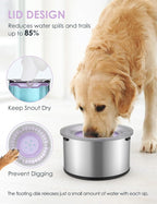 Heouvo 1Gallon Large Dog Water Bowl No Spill, [Anti Digging Lid & Rubber Bottom] Spill Proof Dog Bowl, Anti Splash Mess Dripless Slow Drinking Stainless Steel Water for Sloppy Messy Drinkers Car