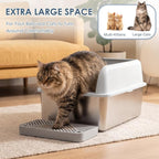 Suzzipaws XL 8" Deep Enclosed Stainless Steel Cat Litter Box for Big Cats | High-Side Anti-Leakage Structure, Non-Sticky Surface, Simple Daily Cleaning, Comes with Scoop & Filter for Multi-Cat Homes