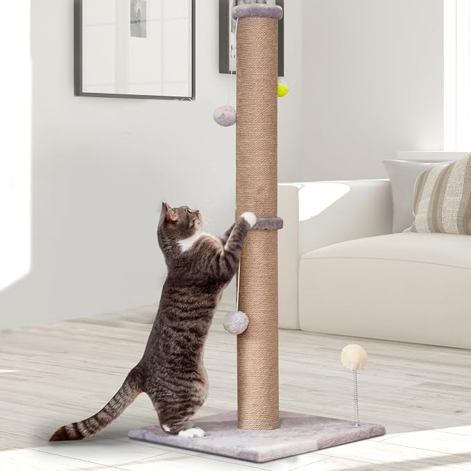 Tall Cat Scratching Post 36 inch Large Cat Scratch Post for Indoor Cats with Durable Natural Sisal Rope Scratcher Post Tree Kitten Interactive Toy-Gray
