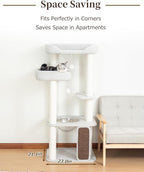 Cat Tree for Large Cat, Modern Senior Friendly Cat Tower with Wide Shelves Low Step, Cotton Scratching Posts, Super Sturdy Base, Cozy Perches, and Interactive Toys (Gray)