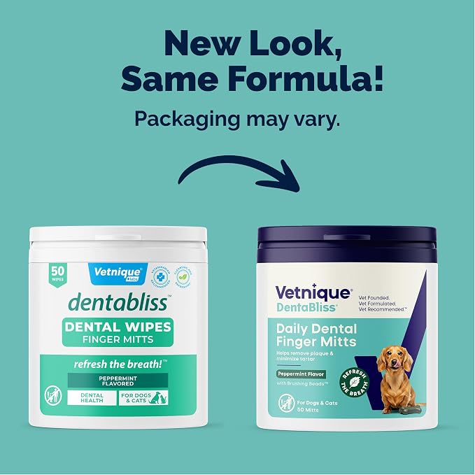 Vetnique Dentabliss Cat & Dog Dental Wipes, Toothbrush Alternative Mitt | Teeth Cleaning Finger Mitts for Plaque, Tartar & Breath, Toothbrush & Toothpaste Alternative, Peppermint or Chicken, Cat-Safe