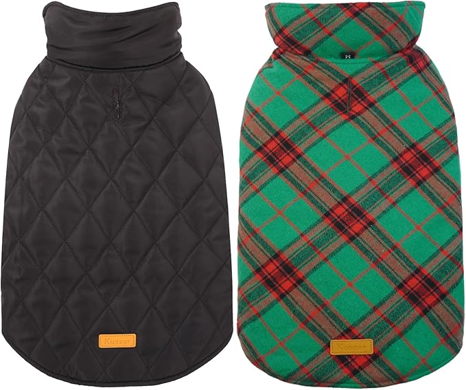 Kuoser Waterproof Dog Coat, Reversible Dog Jacket for Medium Dogs | Adjustable Durable Doggie Winter Coat Warm Puppy Cold Weather Apparel from Small to Large Breed, Xmas Green M