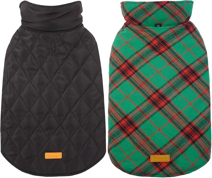 Kuoser Waterproof Dog Coat, Reversible Dog Jacket for Large Dogs | Adjustable Durable Doggie Winter Coat for Groowing Puppies Warm Puppy Cold Weather Apparel, Xmas Green L