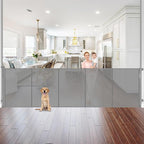 Reinforced 42" Tall Pet Gate x 96" Long Baby Gate, Prevents Crawling Under | Indoor/Outdoor Tall Retractable Gate, Space-Saving, One-Hand Operation Safety Lock, Scratch-Resistant Mesh, Easy Install/Gray