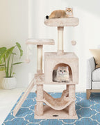 Cut Cat Tree Cat Tower Condo with Hammock Kittens Scratching Post Beige | MIAO PAW Cat Bed For Indoor Modern Activity Tree for small Cat with Board Hanging Ball Play House