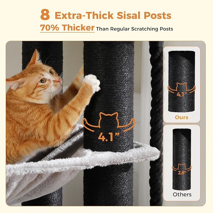 MUTTROS Large Cat Tree-67 Maine Coon Cat Tower for Indoor Cats Large Adult with 7 Thick Black Scratching Posts (φ4.3), Multi-Level Condo, Big Perch & Hammocks -Black