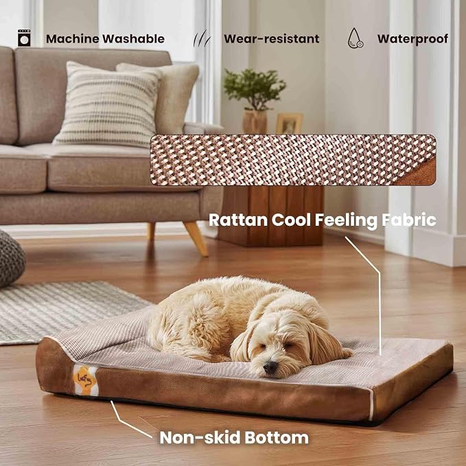 Laifug Orthopedic Dog Beds for Large Dogs,3" Memory Foam Dog Beds,Durable Water Proof Liner Removable and Washable, Nonskid Bottom, Brown 34"x22"x5.5"
