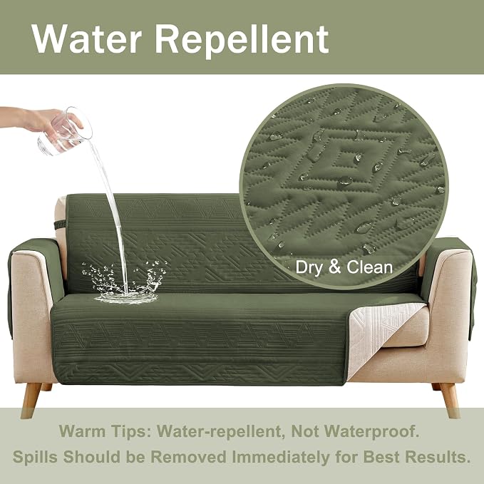Soft Boho Quilted Couch Cover with Pockets for Extra-Large Sofa, Anti-Slip Sofa Covers Washable for 3 Cushion Pet Friendly, Oversized Sofa Cover Water-Repellent (X-Large Sofa 78", Olive Green)