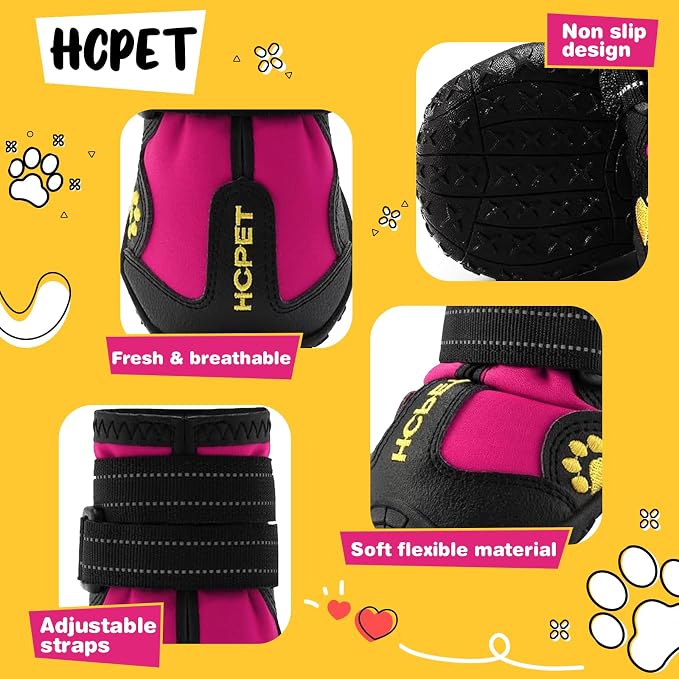 Hcpet Dog Boots, Dog Shoes for Large Dogs, Medium Dog Boots & Paw Protectors, Anti-Slip Dog Booties for Hot Pavement Winter Snow Hiking with Reflective Straps Light Purple Size 5