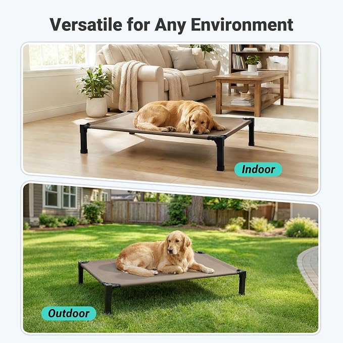 Niubya Elevated Outdoor Dog Bed, Cooling Elevated Pet Cot, Steel-Framed and Non-Slip Feet, Raised Dog Bed with Waterproof, Washable, Breathable Teslin Mesh, 60in