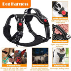 LOBEVE No Pull Dog Harness, Collar & Leash Set | Includes Dog Seat Belt, Collapsible Bowls & Poop Bag Dispenser. Ideal for Training, Walking, Hiking. Fits Small to Large Dogs(Black-L)