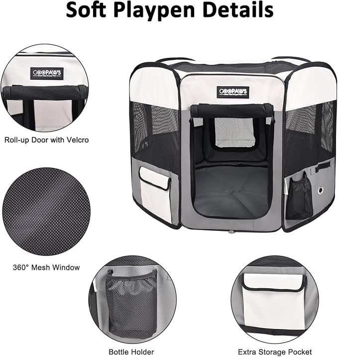 JESPET Pet Dog Playpens 36", 45" & 61" Portable Soft Dog Exercise Pen Kennel with Carry Bag for Puppy Cats Kittens Rabbits, Indoor/Outdoor Use
