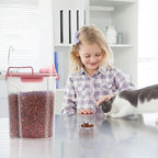 LEAWALK 5-7Lbs/6Qt Dog Cat Storage Container Portable with Upgraded Large Spout and Cup, Plastic Pet Food Dispenser for Small Animal Kibble, Bird Seed, Oatmeal, Rice, Flour, Brown Sugart- Clear pink