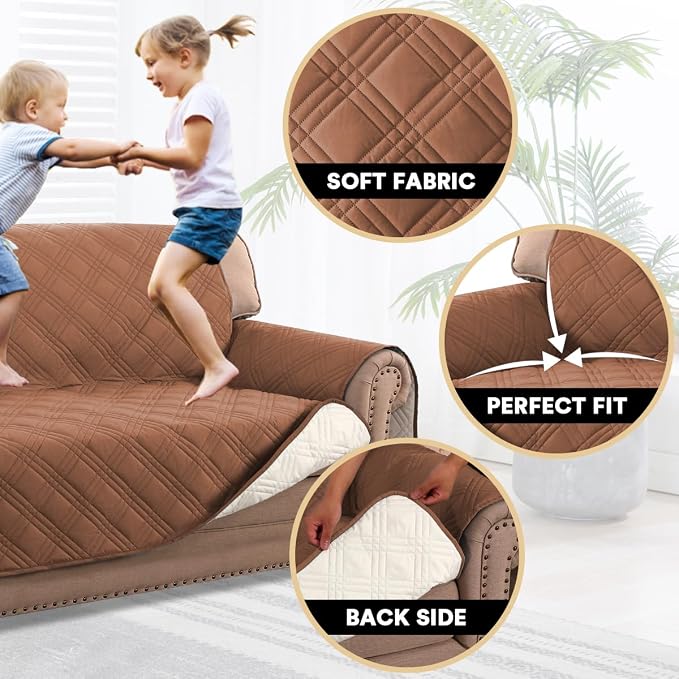 100% Waterproof Couch Cover for 3 Cushion Couch Sofa Pet Friendly Non-Slip Couch Cover for Dogs Washable Water Resistant Furniture Protector with Elastic Straps(XL Sofa 78", Terracotta)