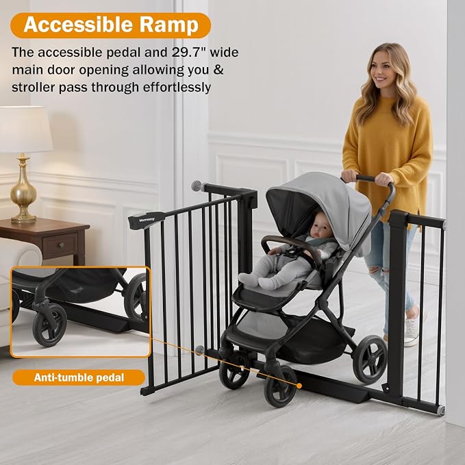 Mumeasy 29.7-43" Baby Gate, Adjustable Safety Gate for Stairs & Doorways | No drill installation, auto close door, one hand operation, adjustable width, for dogs pets babies toddlers