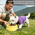 Cool Kids Collapsible Dog Bowl Travel Portable Anti-Tip Double-Sided | 2-In-1 Slow Feeder & Hydration, Catnip Scent, Abs+Tpe Sturdy Build, Fits Small Medium Pups, Hiking Camping Gear