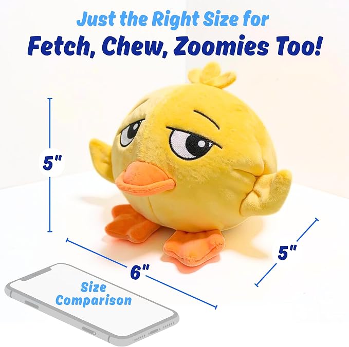Ducky 3 in 1 Plush Duck Dog Chew Toy with Squeaky Ball Inside for Aggressive Chewers, Super Interactive, No Stuffing, Strong Tough Heavy Durable, Birthday Gift Box for Small & Large Breeds