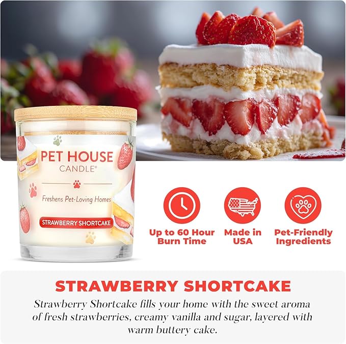 Pet House Natural Plant-Based Air Freshening Pet Candle Clean Burning, Long Lasting Candles, Strawberry Shortcake, 9 OZ Pack of 2