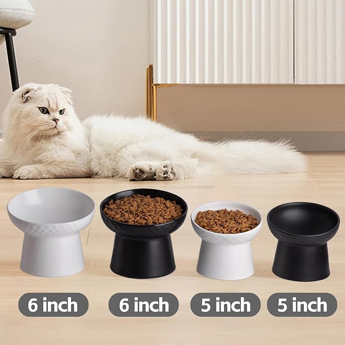 Elevated Cat Bowls, 15° Tilted Ceramic Raised Cat Food and Water Bowl Set, Whisker-Friendly Porcelain Pet Feeder Dishes for Indoor Cats and Small Dogs,Black,5.2 Inch,1 Pack