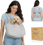 Dog Sling Carrier Front with Thicken Bottom Support for Small Dogs 5-12 lb | Adjustable, Hands Free, Comfortable Wearable, Lightweight, Vet Visits, Anxiety, Travel, Hiking, Safety Clip Grey