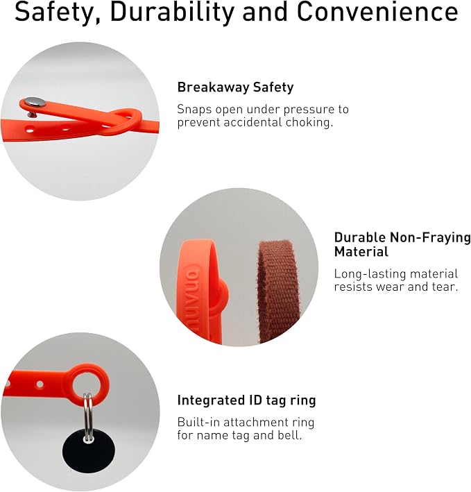5 Pack Breakaway Cat Collar - Soft, Comfortable, and Lightweight Safety Buckle Collar with ID Tag Ring for Outdoor Cats and Kittens by Nuvuq (6 ⅞" to 10 ¼", Red, Orange, Pink, Blue and Black)