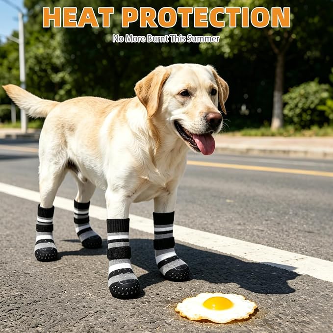 KOOLTAIL Dog Socks for Hot Pavement, Non Slip Dog Shoes to Prevent Licking Paws, Dog Booties with Grippers for Hardwood Floors, Puppy Boots & Paw Protectors for Small Medium Large Senior Dogs, L