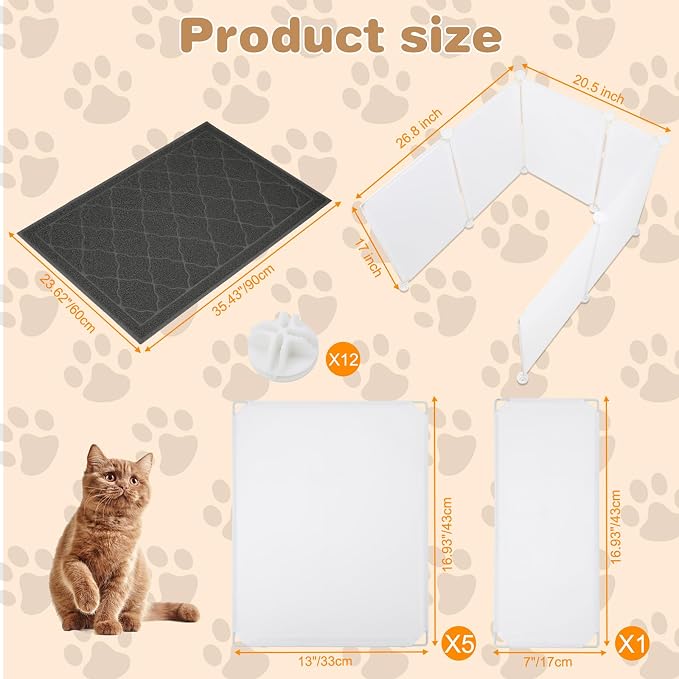 FHTONGE Large Cat Litter Box Enclosure Splash Guard with Litter Catch Mat | Litter Pan Privacy Screen for Floor Wall Protector, Universal Kitten Toilet Box Cover Hideaway Divider, Pee Shield Surround